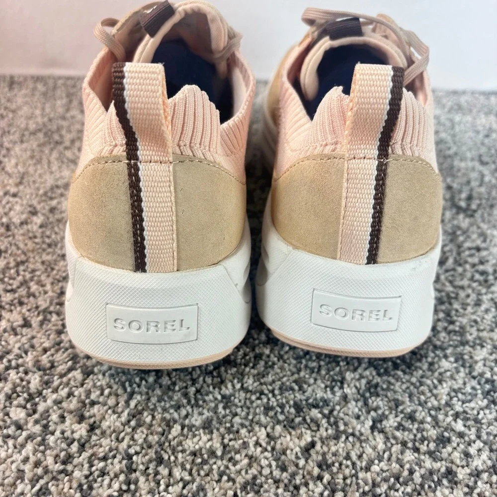 SOREL ONA 503 Knit Low Sneakers Peach Pink Suede Mesh Platform Trainers sz 10.5